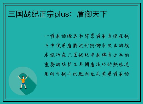 三国战纪正宗plus：盾御天下